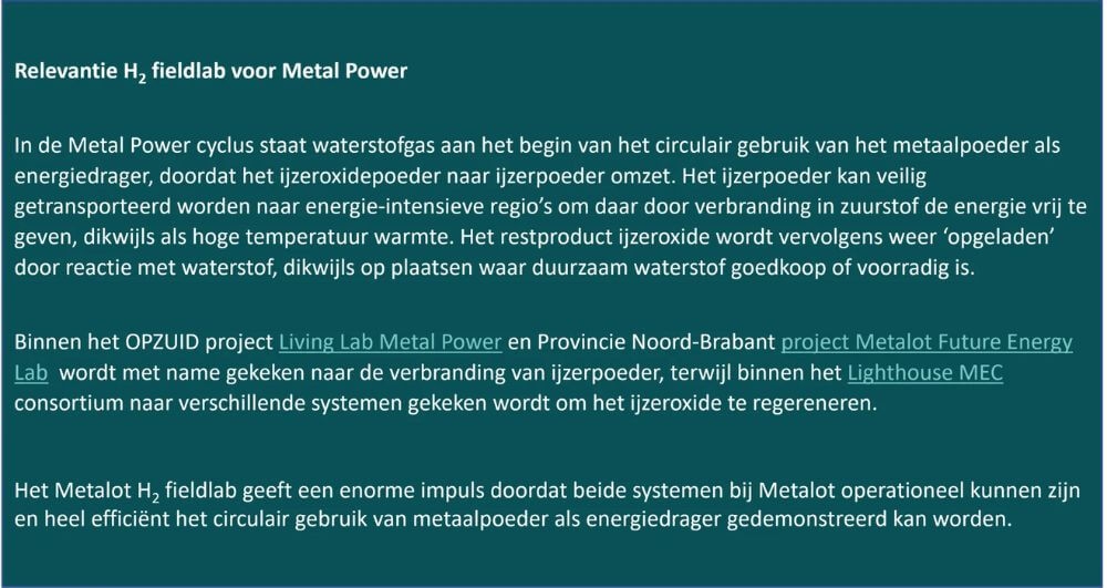 Relevantie H2 fieldlab voor metal power